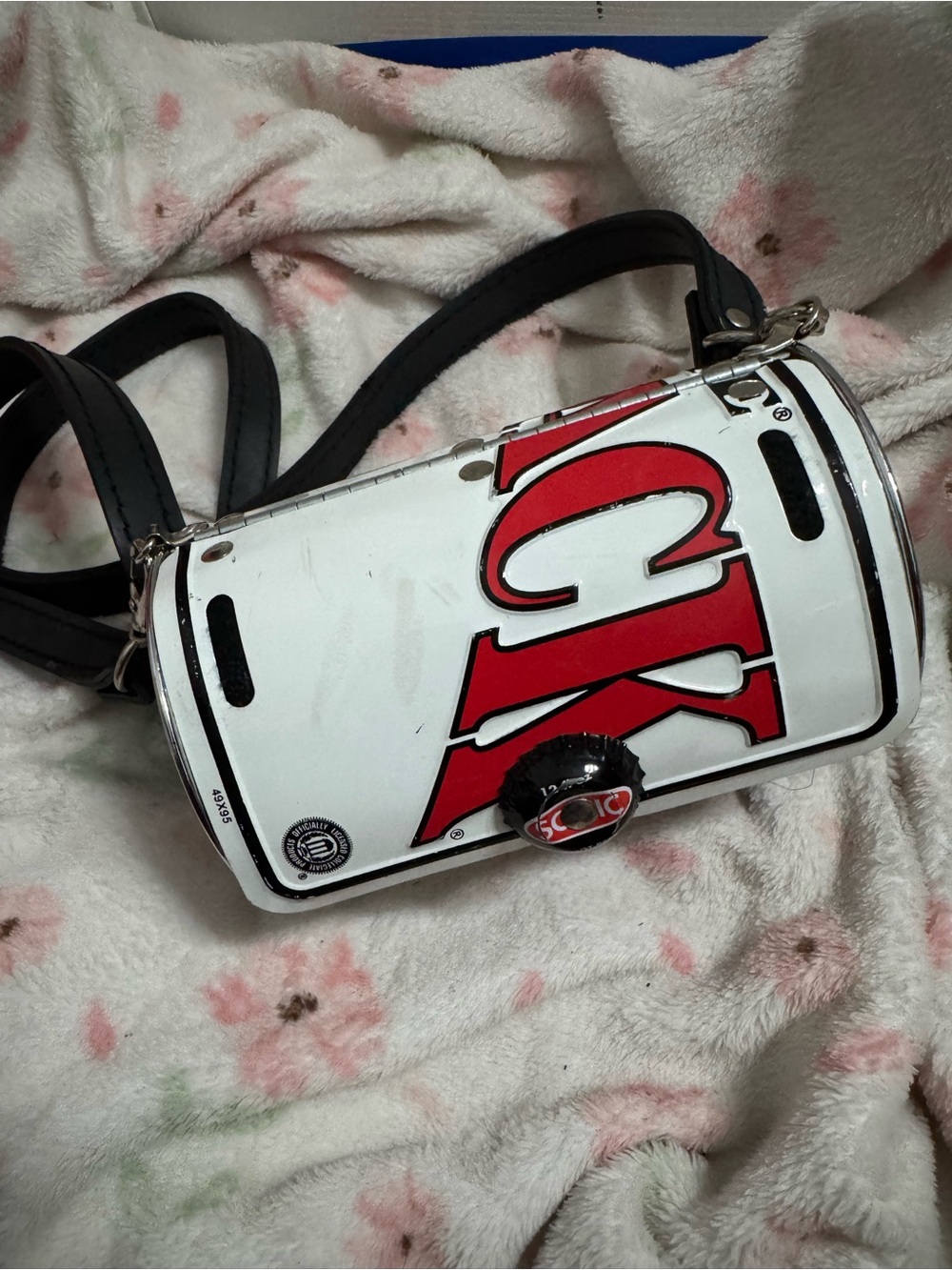 White and Red Graphic Crossbody Bag by